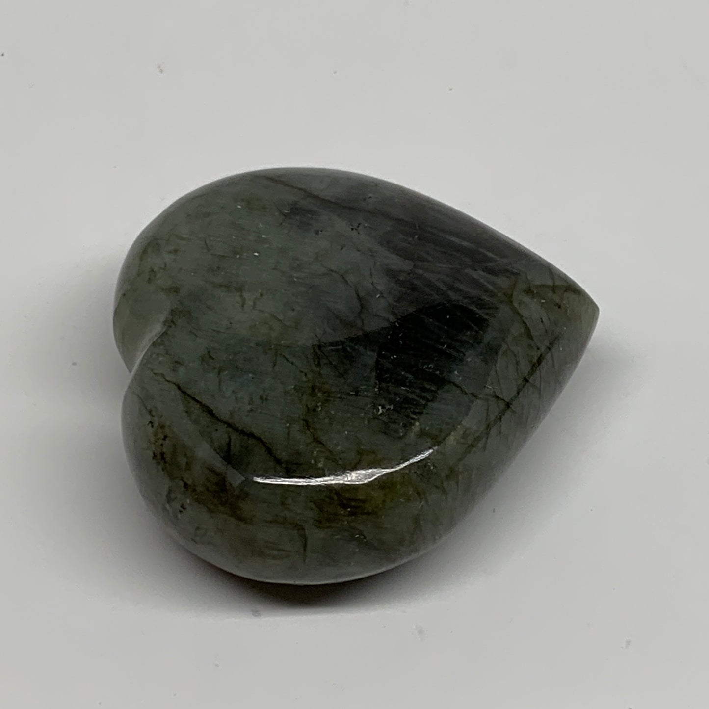 124.3g, 2.2"x2.4"x1", Natural Labradorite Heart Polished Crystal, B35409