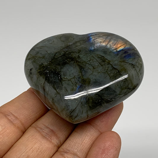 124.9g, 2.2"x2.4"x1", Natural Labradorite Heart Polished Crystal, B35411