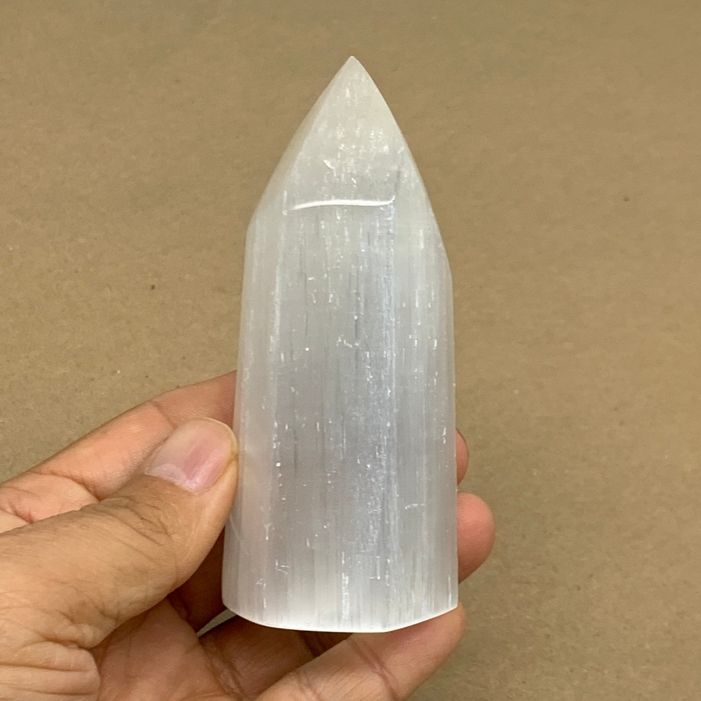 166g, 3.8"x1.6", Selenite (Satin Spar) Crystal Tower Point, B36019