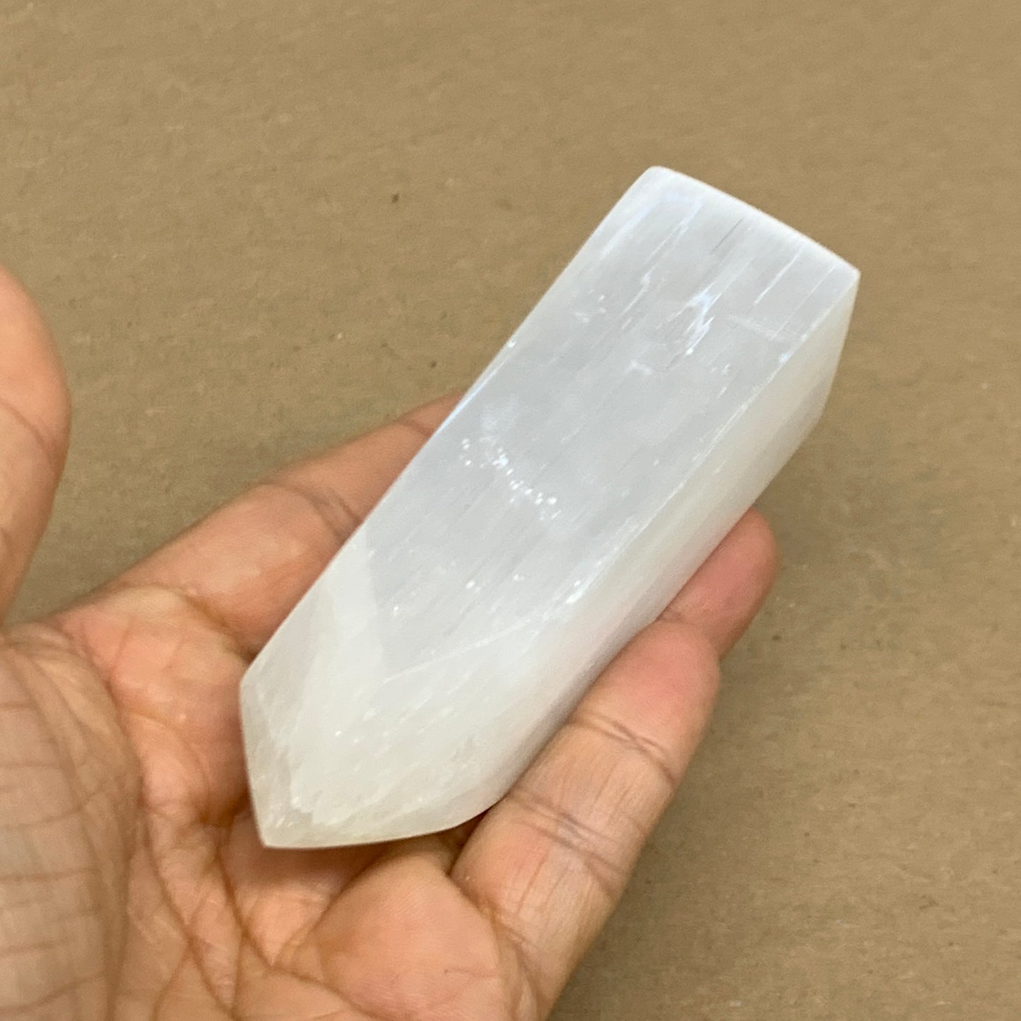 166g, 3.8"x1.6", Selenite (Satin Spar) Crystal Tower Point, B36019