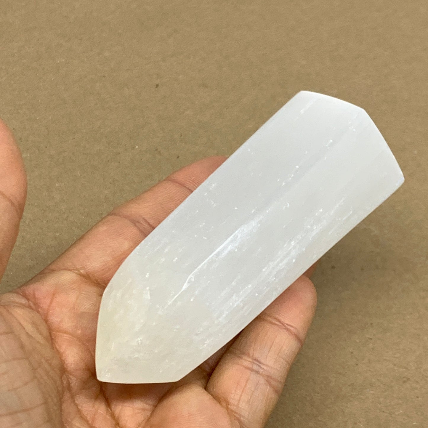 166g, 3.8"x1.6", Selenite (Satin Spar) Crystal Tower Point, B36019