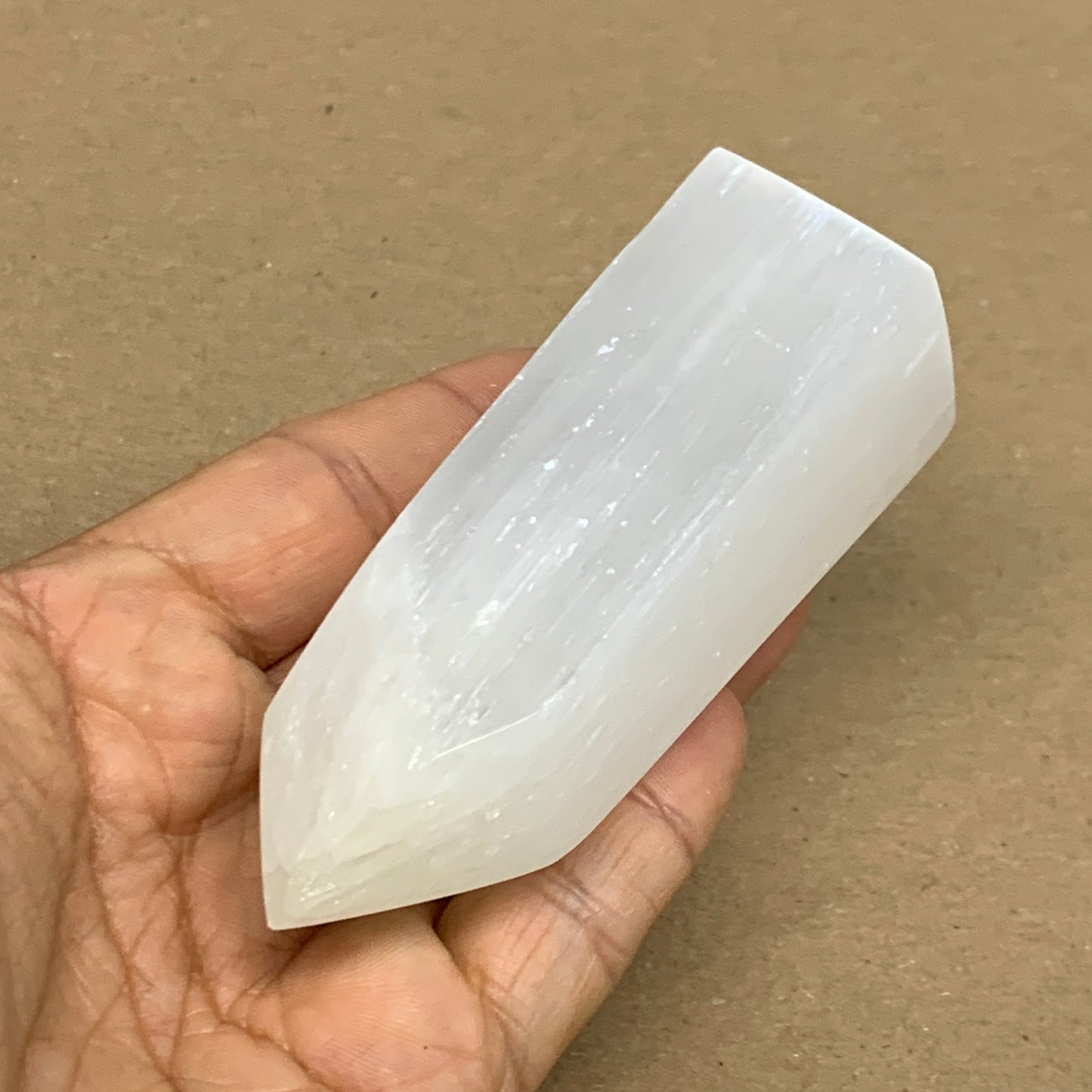 166g, 3.8"x1.6", Selenite (Satin Spar) Crystal Tower Point, B36019