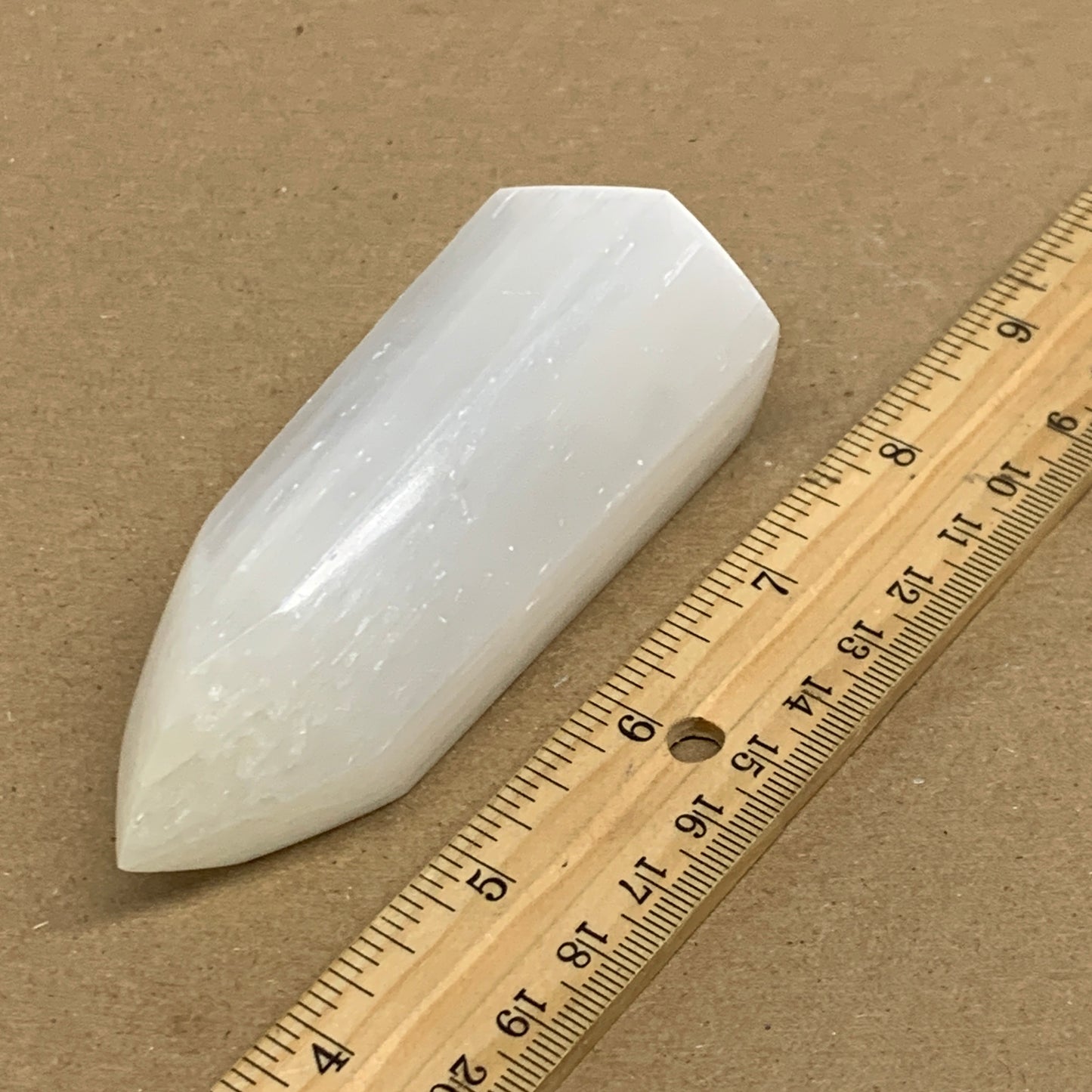 166g, 3.8"x1.6", Selenite (Satin Spar) Crystal Tower Point, B36019