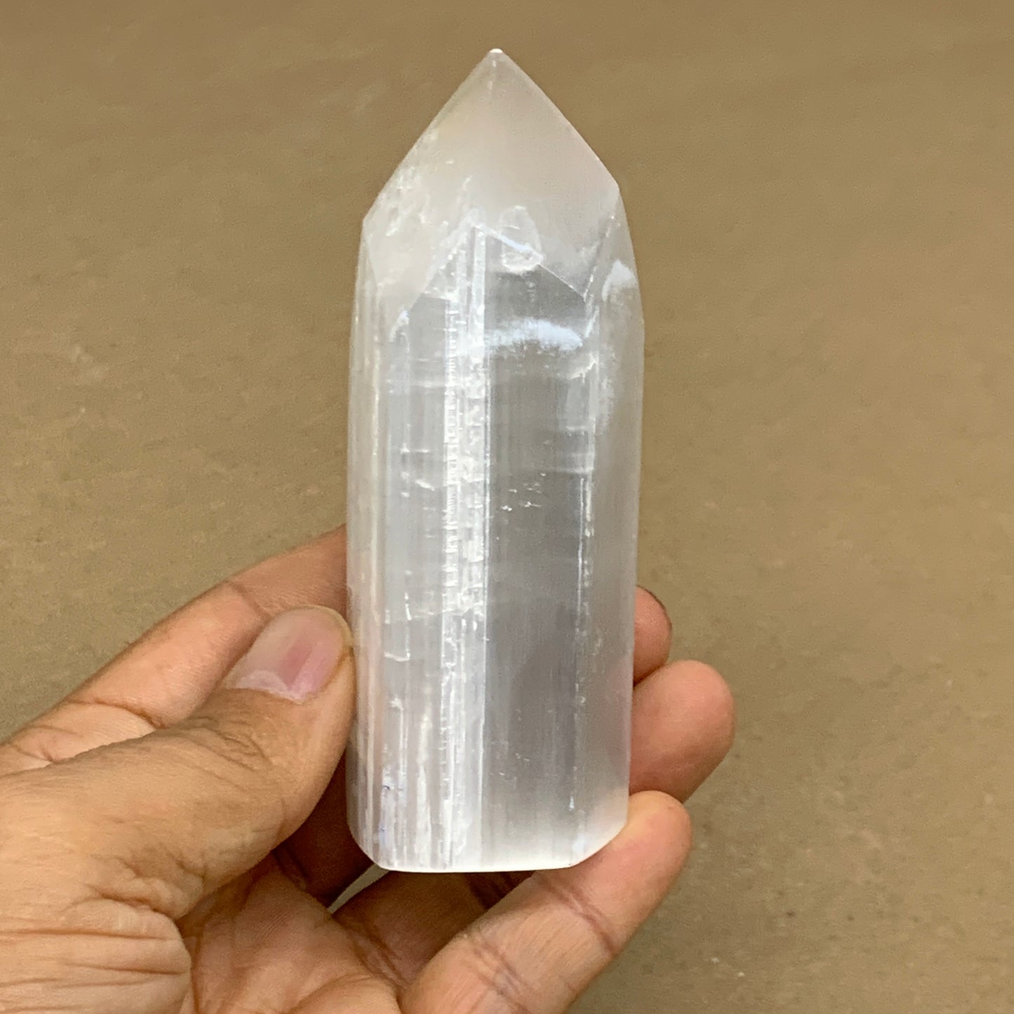 172g, 3.9"x1.5", Selenite (Satin Spar) Crystal Tower Point, B36020