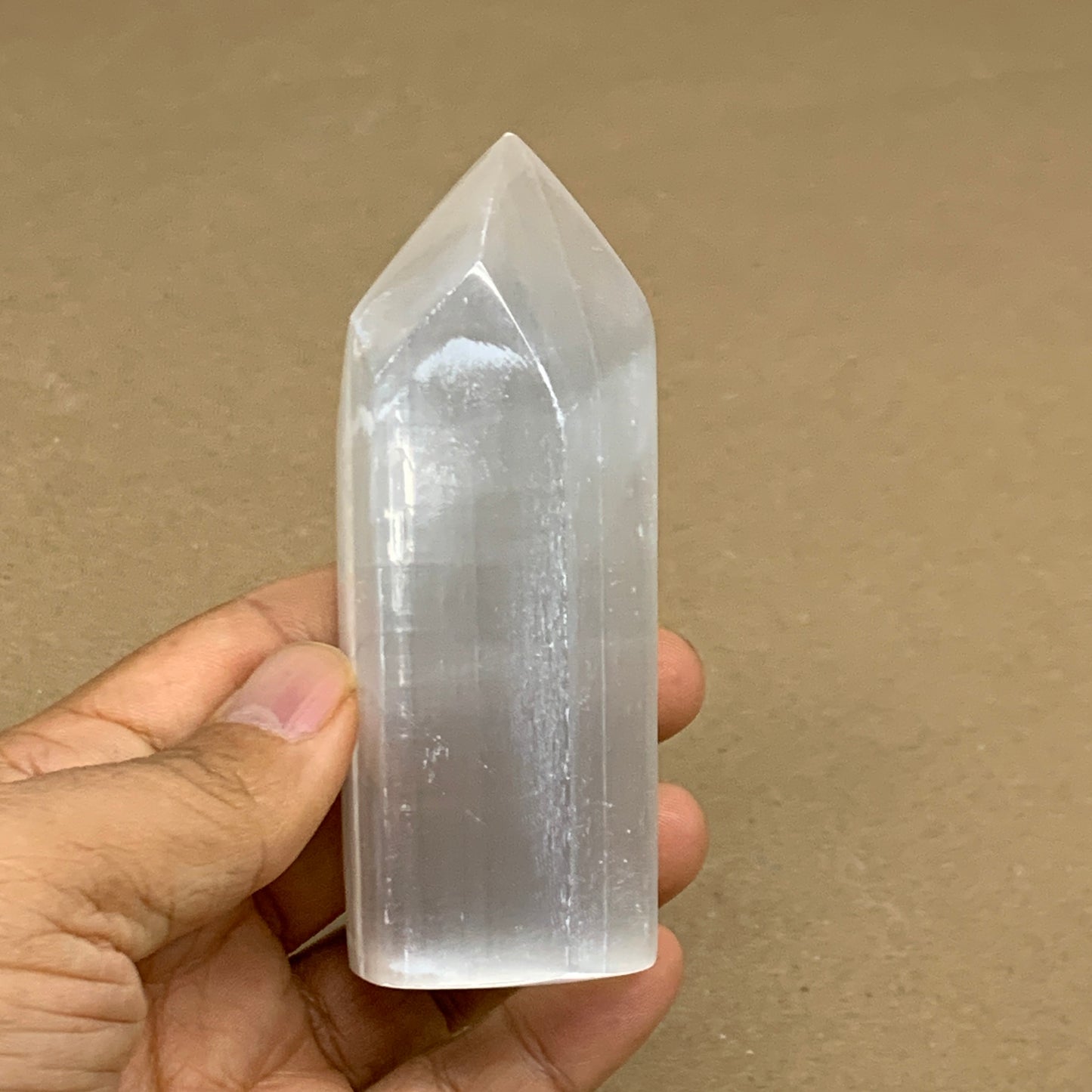 172g, 3.9"x1.5", Selenite (Satin Spar) Crystal Tower Point, B36020