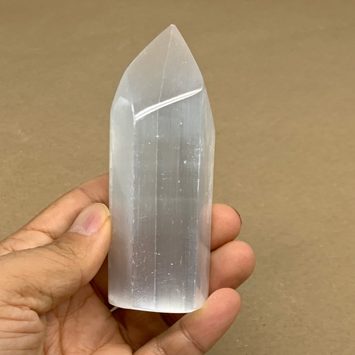 172g, 3.9"x1.5", Selenite (Satin Spar) Crystal Tower Point, B36020