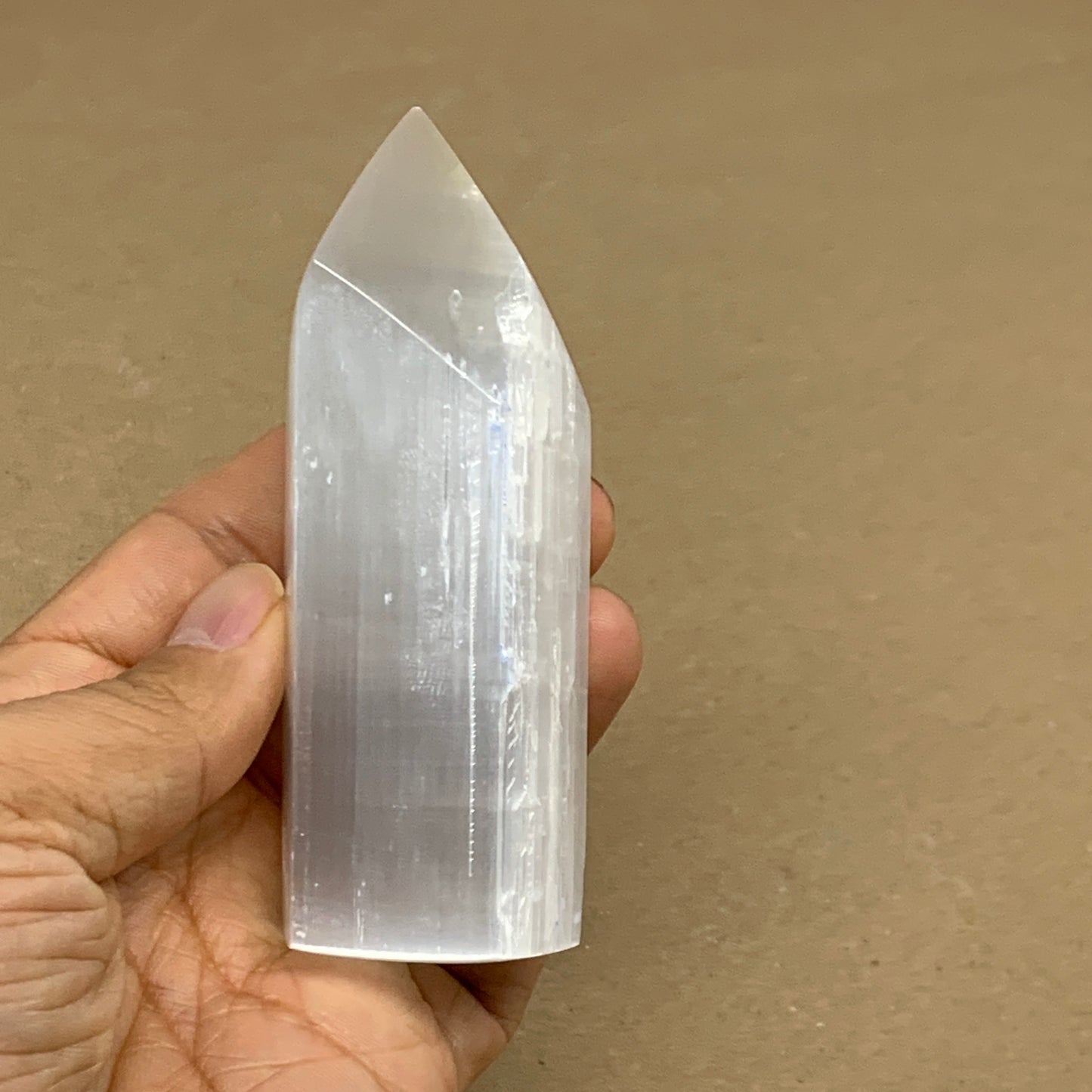 172g, 3.9"x1.5", Selenite (Satin Spar) Crystal Tower Point, B36020