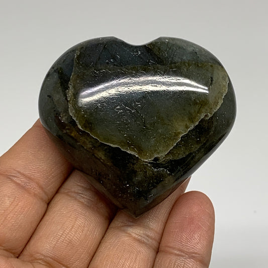 96.3g, 2"x2.2"x1", Natural Labradorite Heart Polished Crystal, B35413