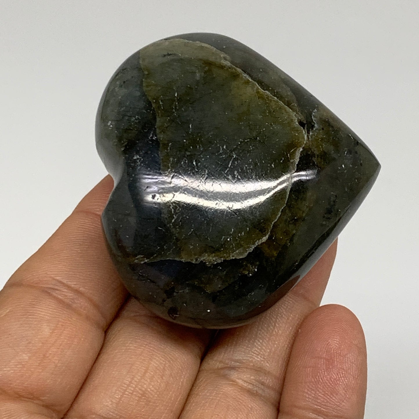 96.3g, 2"x2.2"x1", Natural Labradorite Heart Polished Crystal, B35413