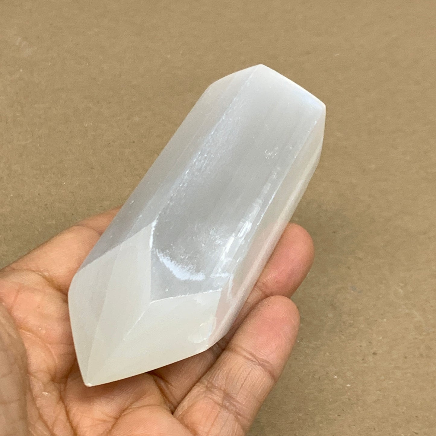 172g, 3.9"x1.5", Selenite (Satin Spar) Crystal Tower Point, B36020