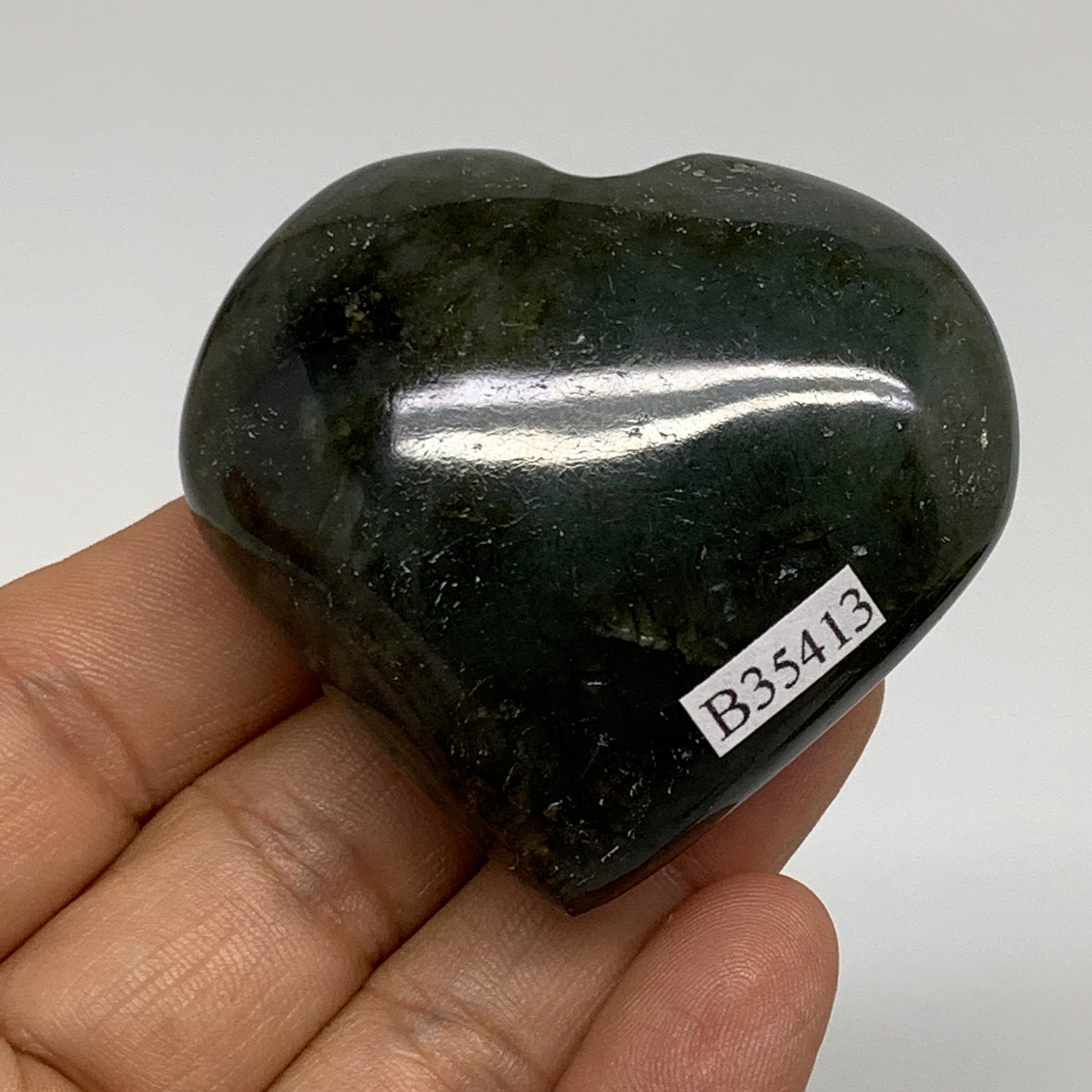 96.3g, 2"x2.2"x1", Natural Labradorite Heart Polished Crystal, B35413