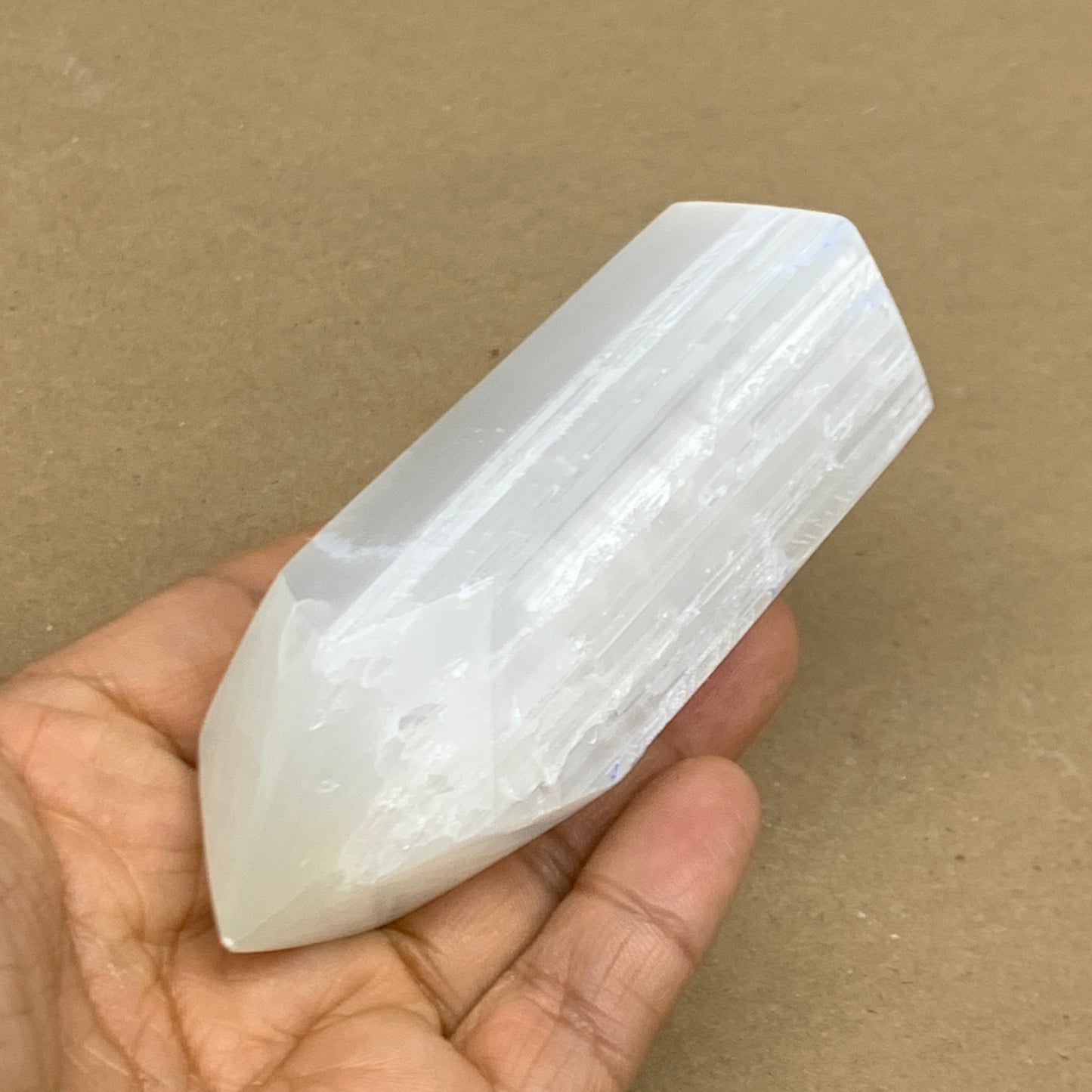 172g, 3.9"x1.5", Selenite (Satin Spar) Crystal Tower Point, B36020