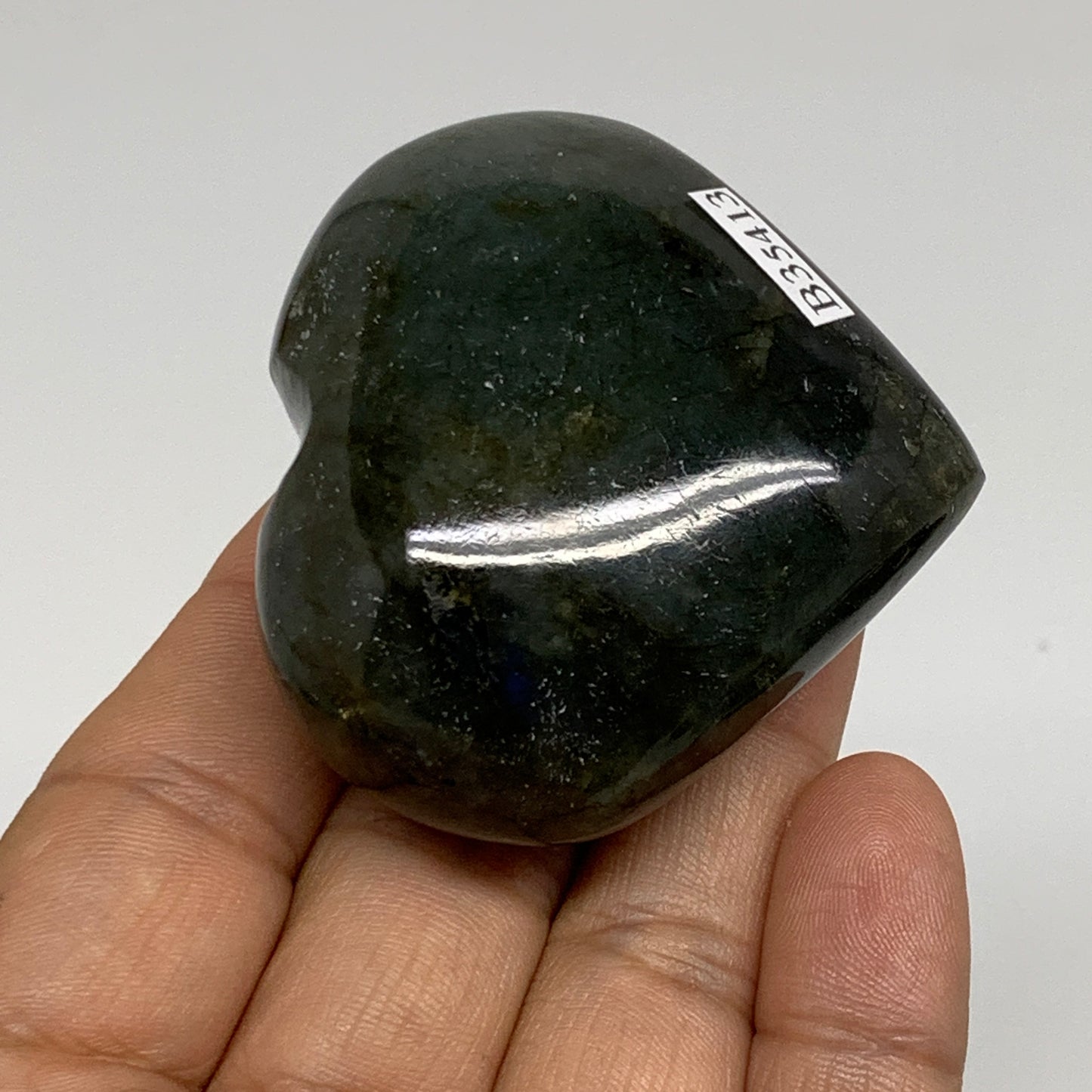 96.3g, 2"x2.2"x1", Natural Labradorite Heart Polished Crystal, B35413