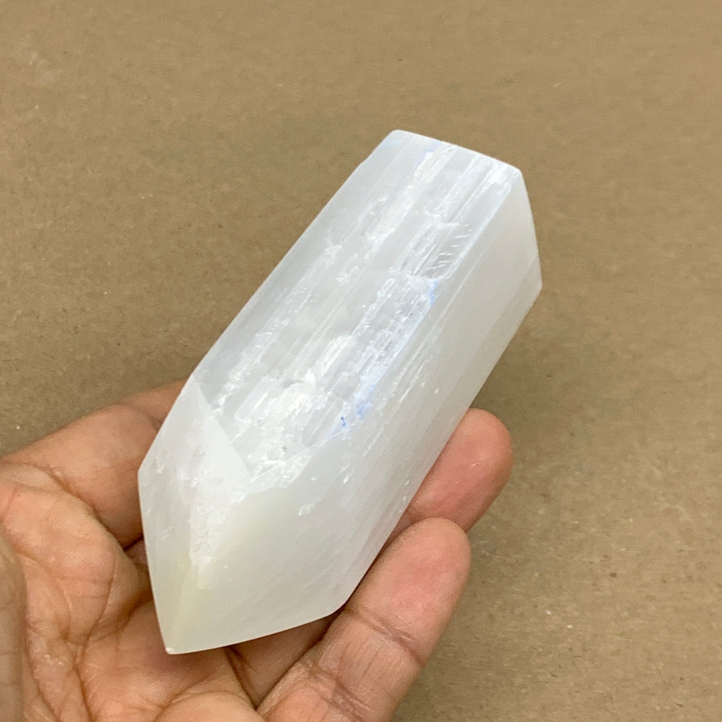 172g, 3.9"x1.5", Selenite (Satin Spar) Crystal Tower Point, B36020
