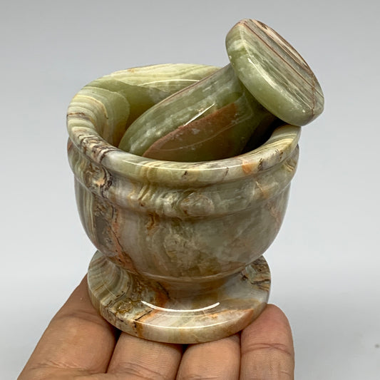 0.7 lbs, 2.2"x2.4", Natural Green Onyx Crystal Pestle and Mortar Handmade, B3259