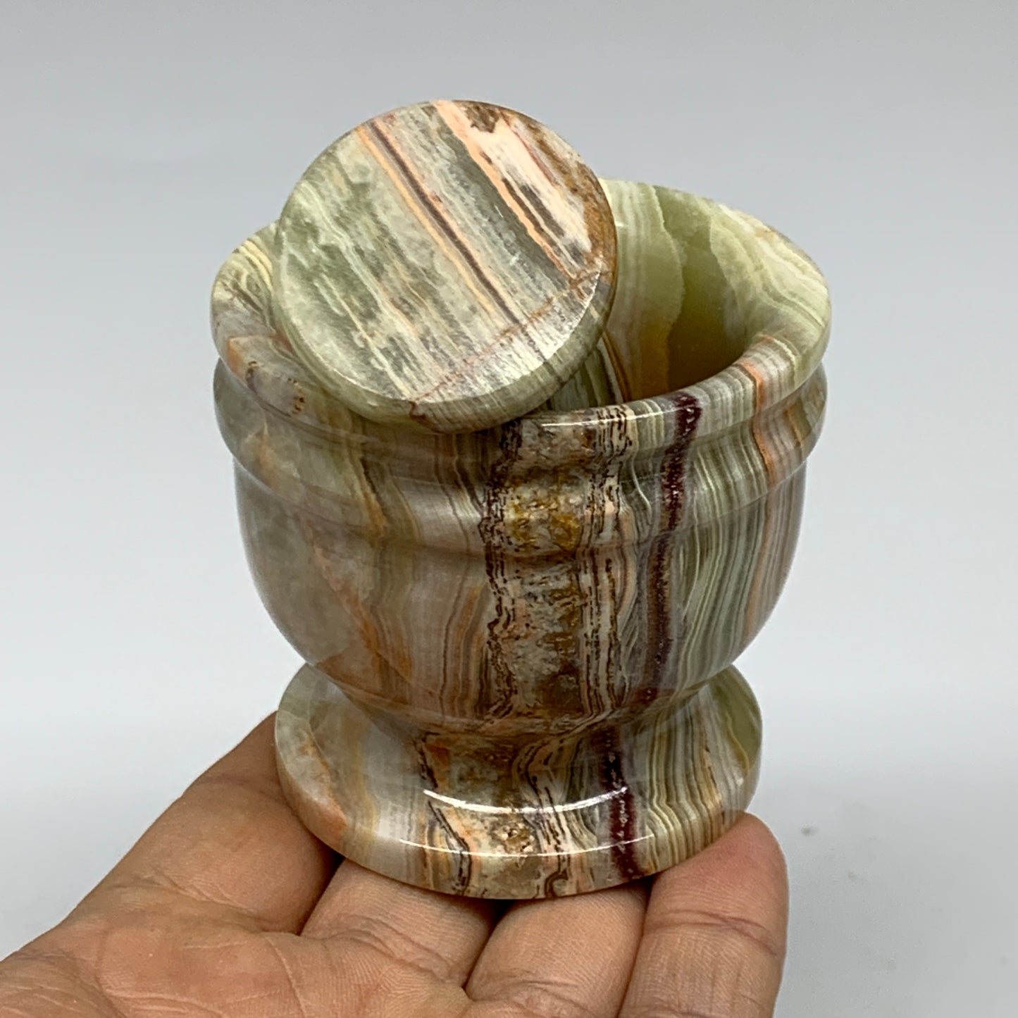 0.7 lbs, 2.2"x2.4", Natural Green Onyx Crystal Pestle and Mortar Handmade, B3259