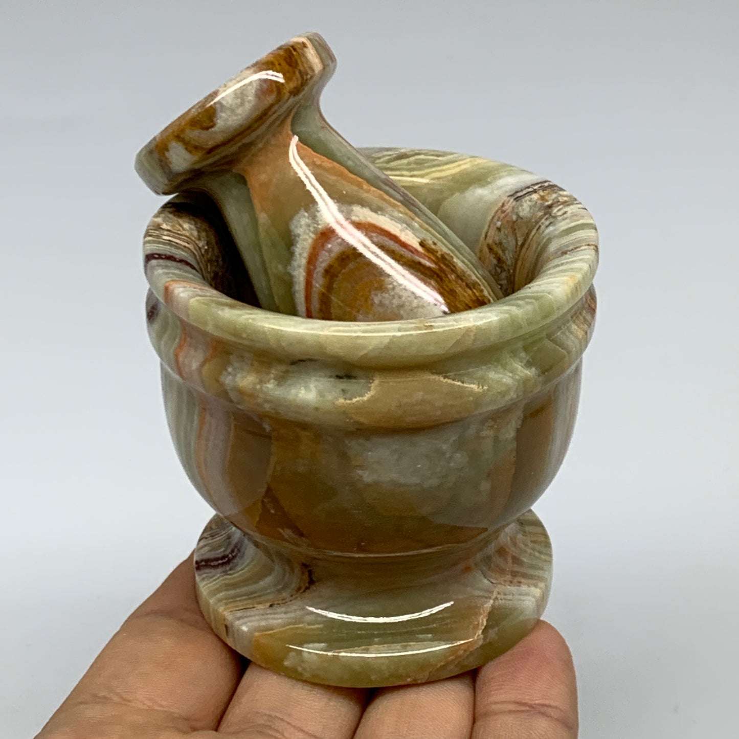 0.7 lbs, 2.2"x2.4", Natural Green Onyx Crystal Pestle and Mortar Handmade, B3259