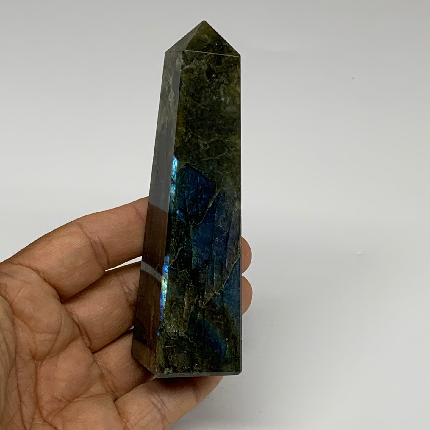 158.5g, 4.3"x1.1"x1.1, Labradorite Tower Point Crystal @Madagascar, B31287