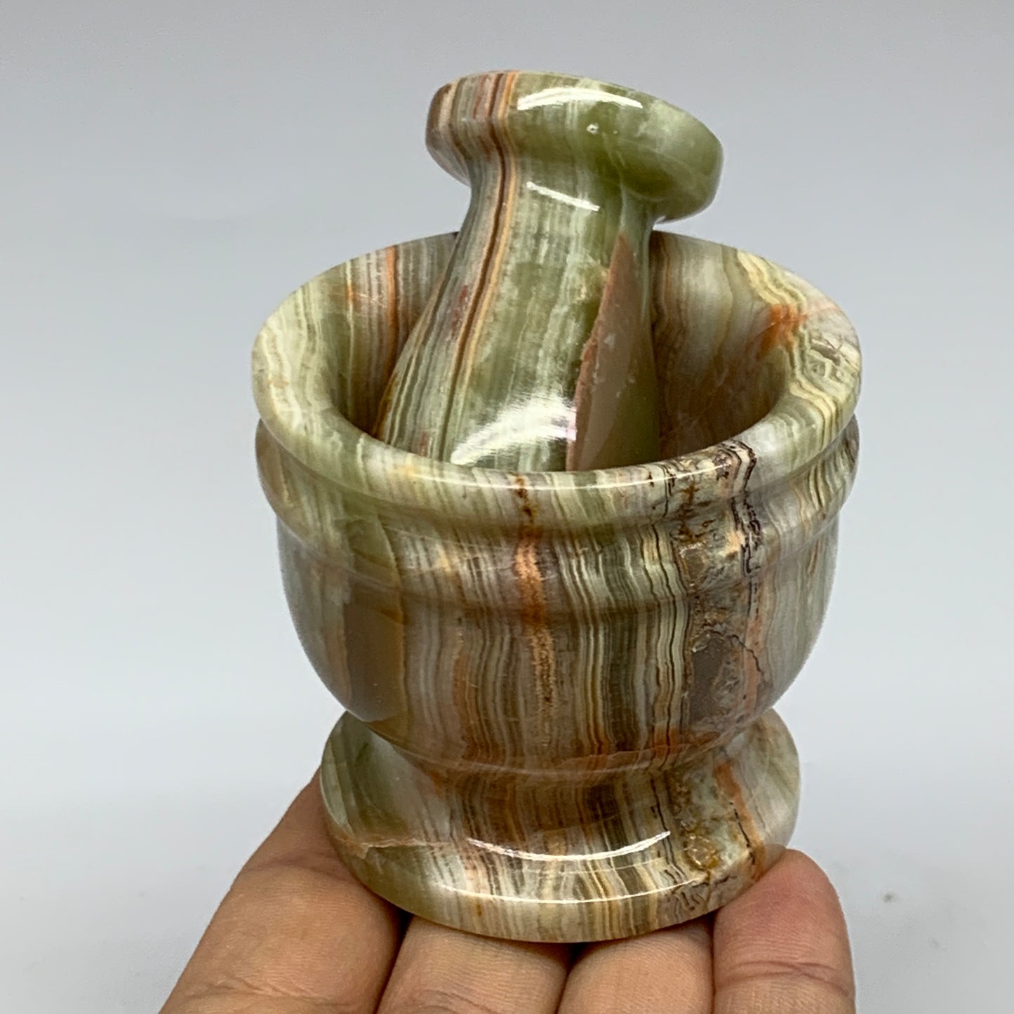 0.7 lbs, 2.2"x2.4", Natural Green Onyx Crystal Pestle and Mortar Handmade, B3259