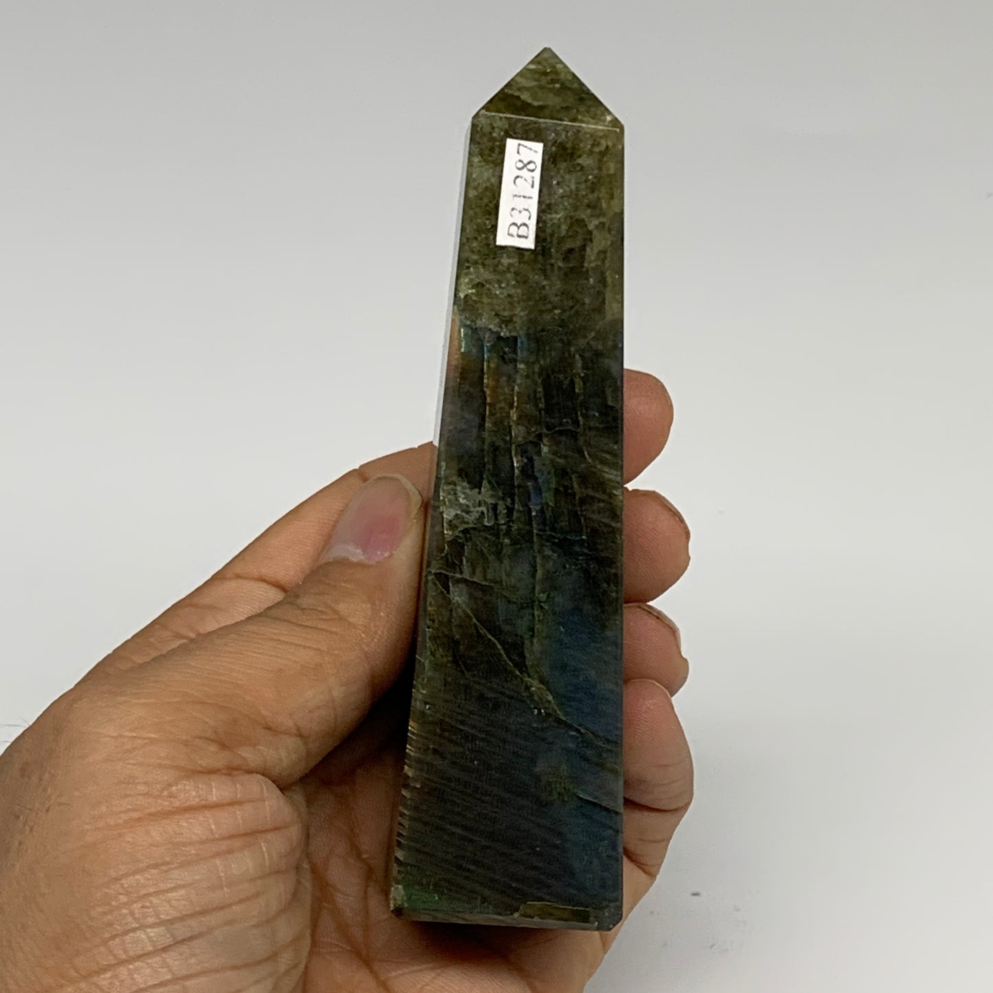 158.5g, 4.3"x1.1"x1.1, Labradorite Tower Point Crystal @Madagascar, B31287