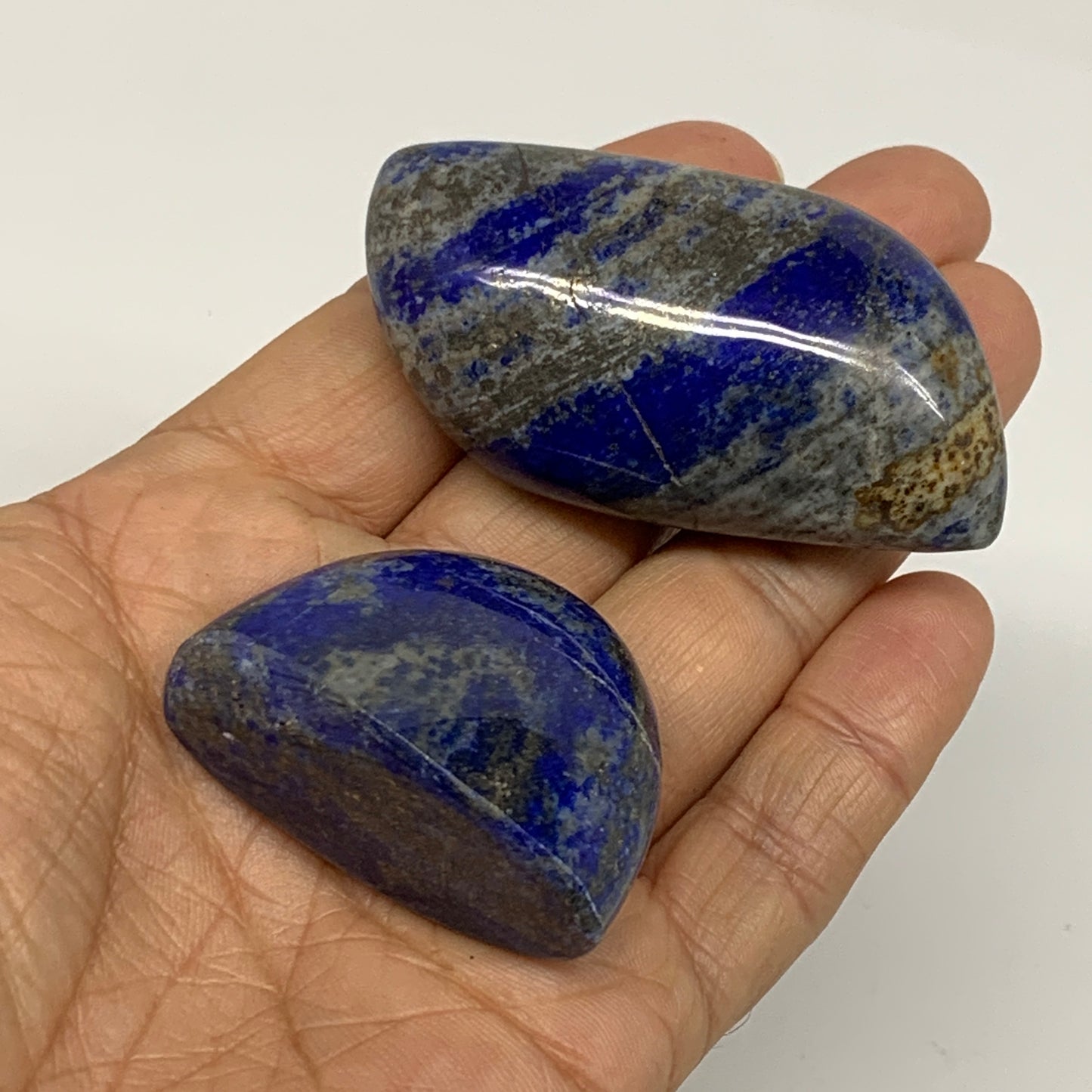 114.1g, 1.2"-2.4", 2pcs, Natural Lapis Lazuli Palm Stone @Afghanistan, B36784