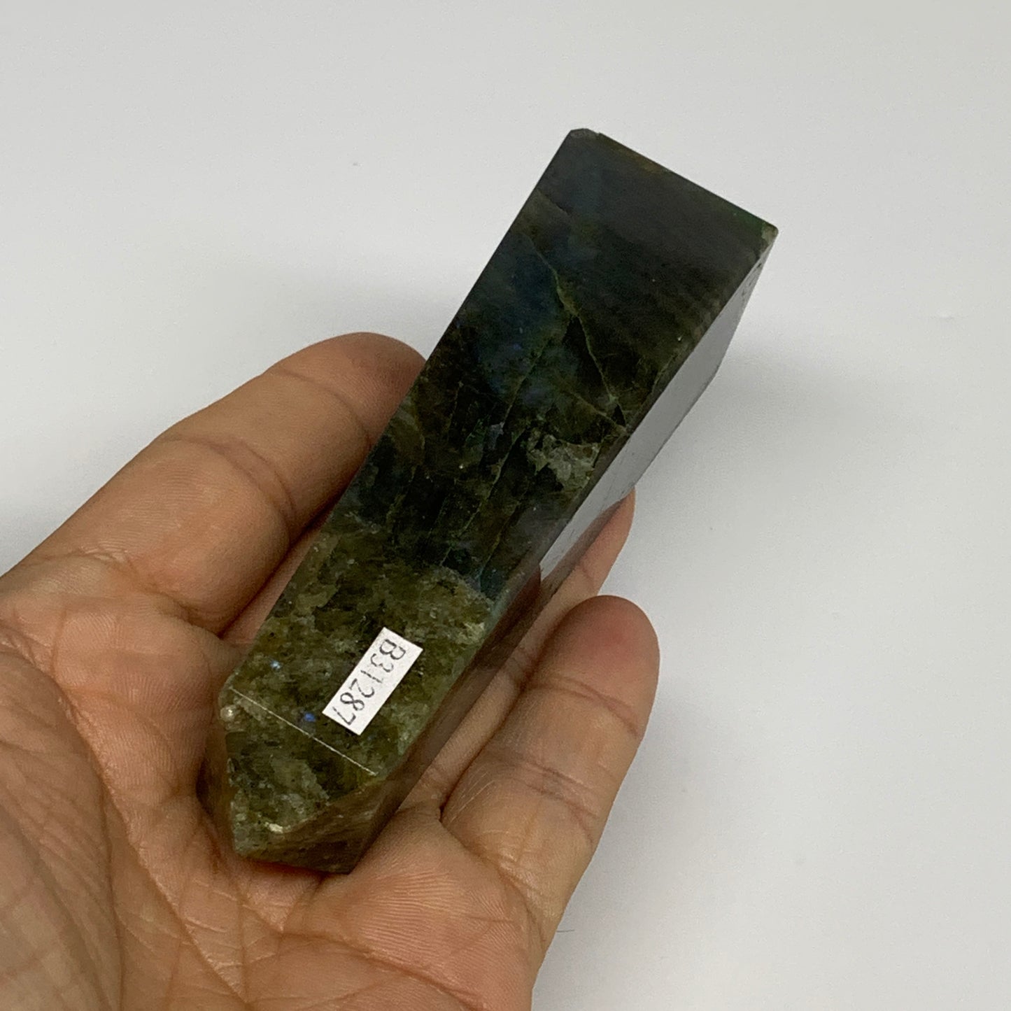158.5g, 4.3"x1.1"x1.1, Labradorite Tower Point Crystal @Madagascar, B31287