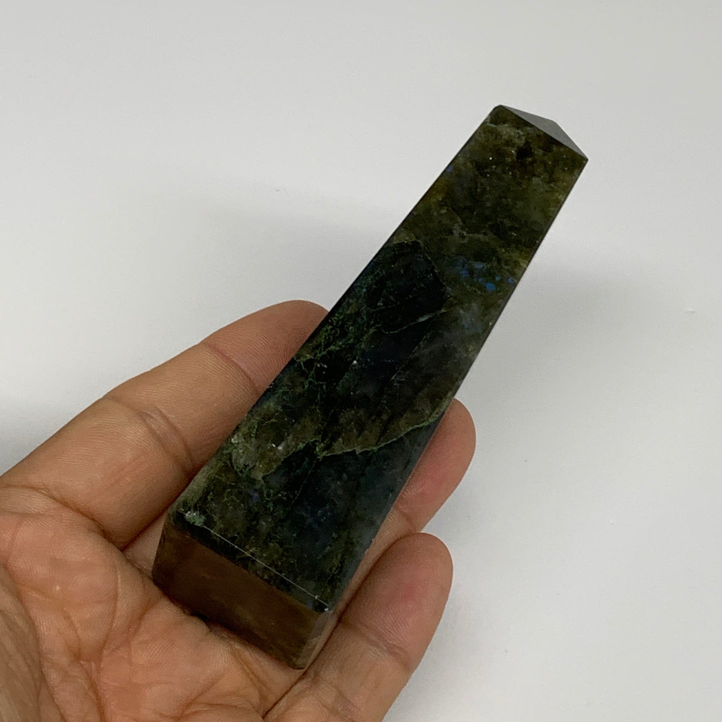 158.5g, 4.3"x1.1"x1.1, Labradorite Tower Point Crystal @Madagascar, B31287