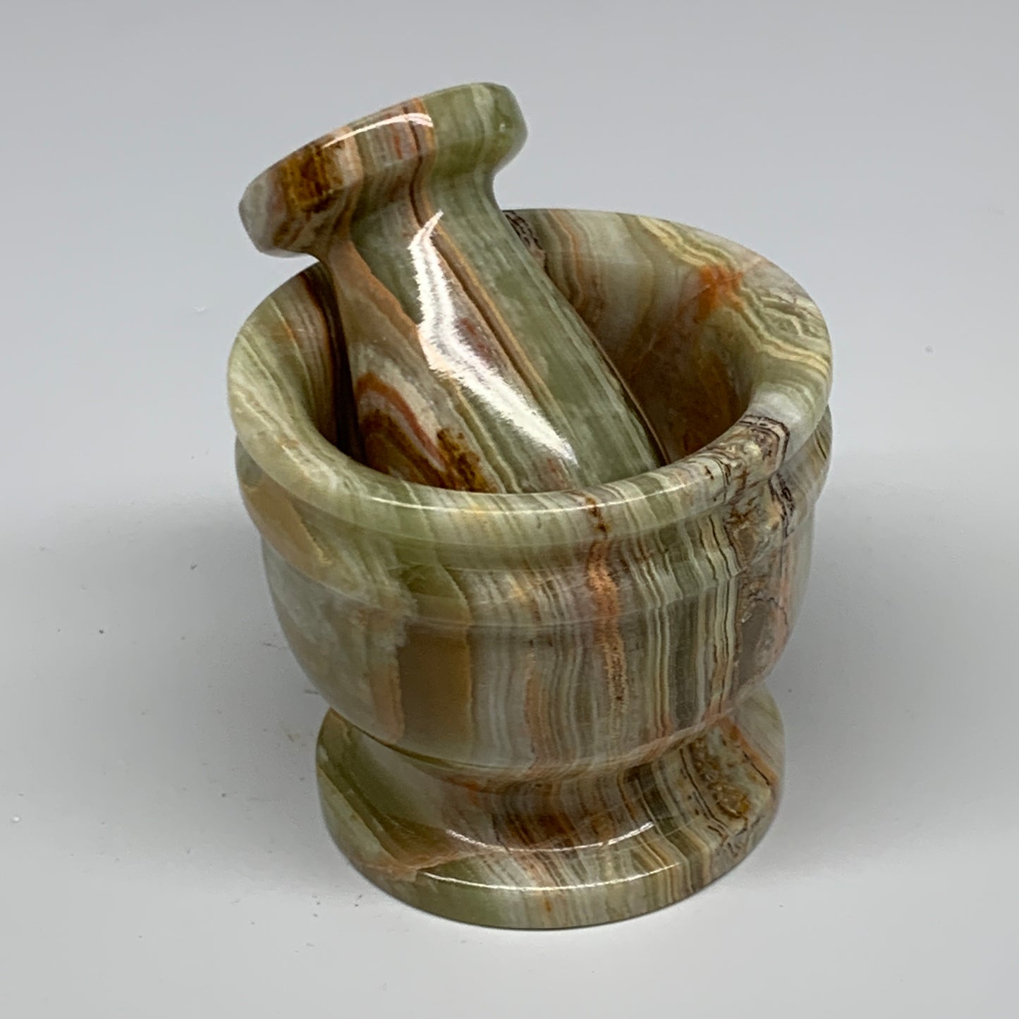 0.7 lbs, 2.2"x2.4", Natural Green Onyx Crystal Pestle and Mortar Handmade, B3259