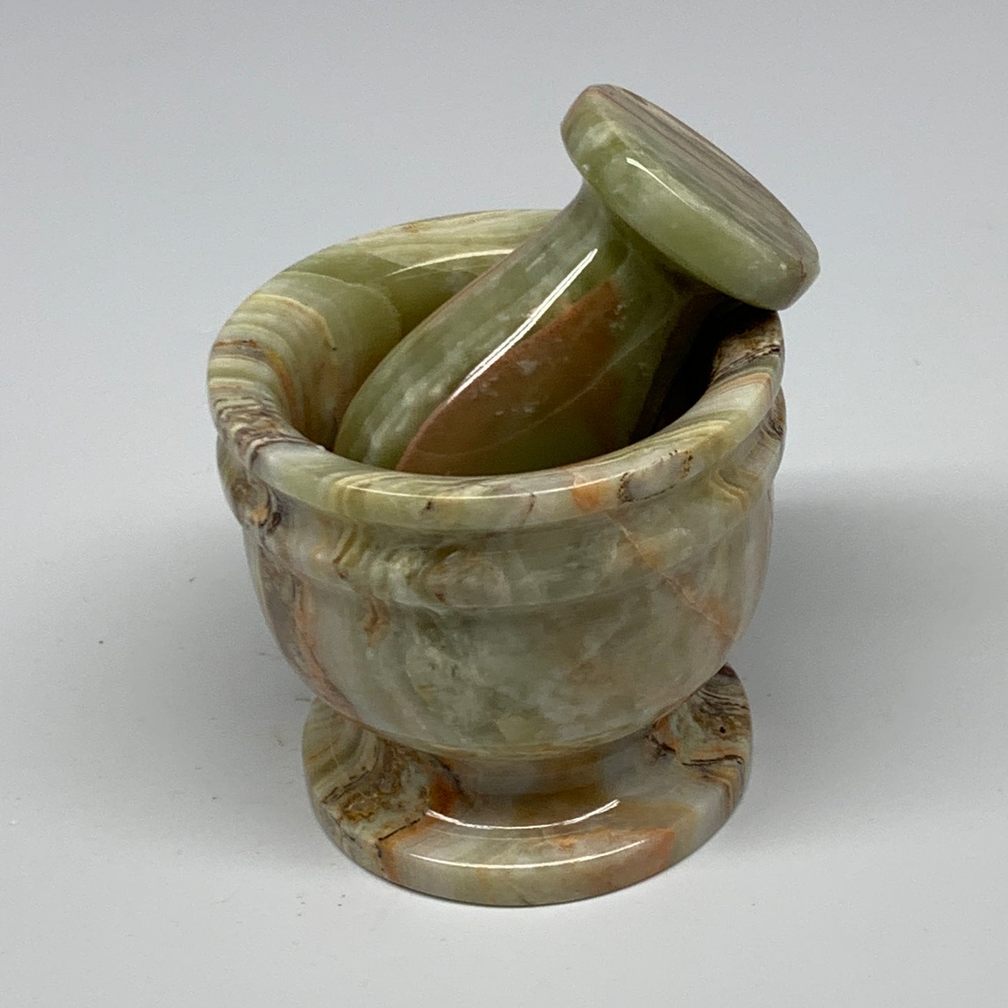 0.7 lbs, 2.2"x2.4", Natural Green Onyx Crystal Pestle and Mortar Handmade, B3259