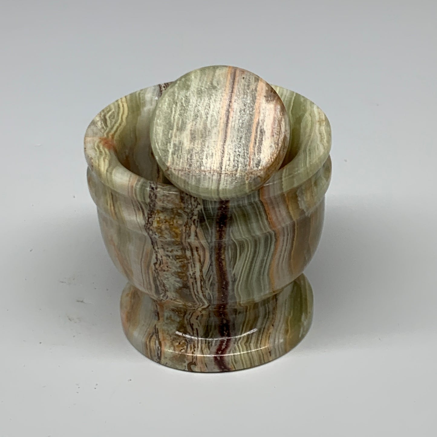 0.7 lbs, 2.2"x2.4", Natural Green Onyx Crystal Pestle and Mortar Handmade, B3259