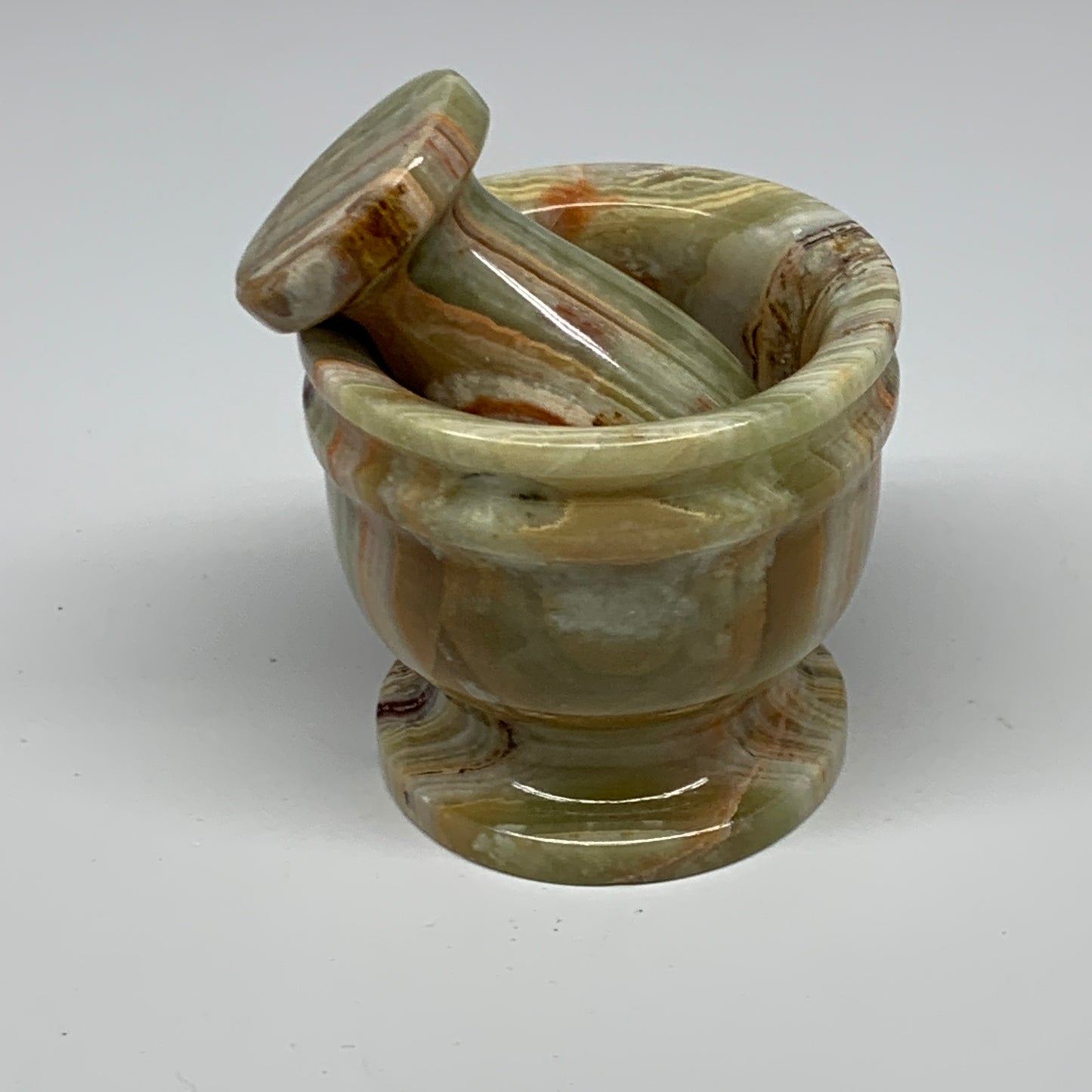 0.7 lbs, 2.2"x2.4", Natural Green Onyx Crystal Pestle and Mortar Handmade, B3259