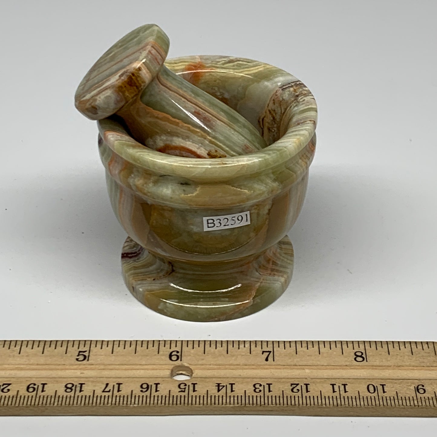 0.7 lbs, 2.2"x2.4", Natural Green Onyx Crystal Pestle and Mortar Handmade, B3259
