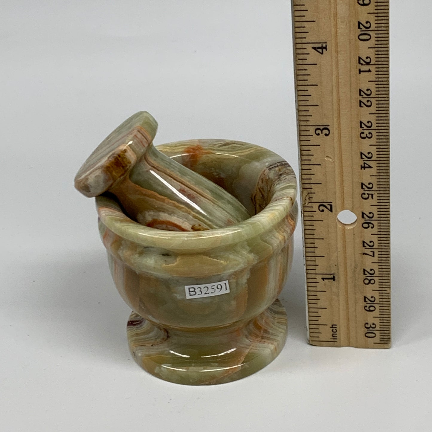 0.7 lbs, 2.2"x2.4", Natural Green Onyx Crystal Pestle and Mortar Handmade, B3259