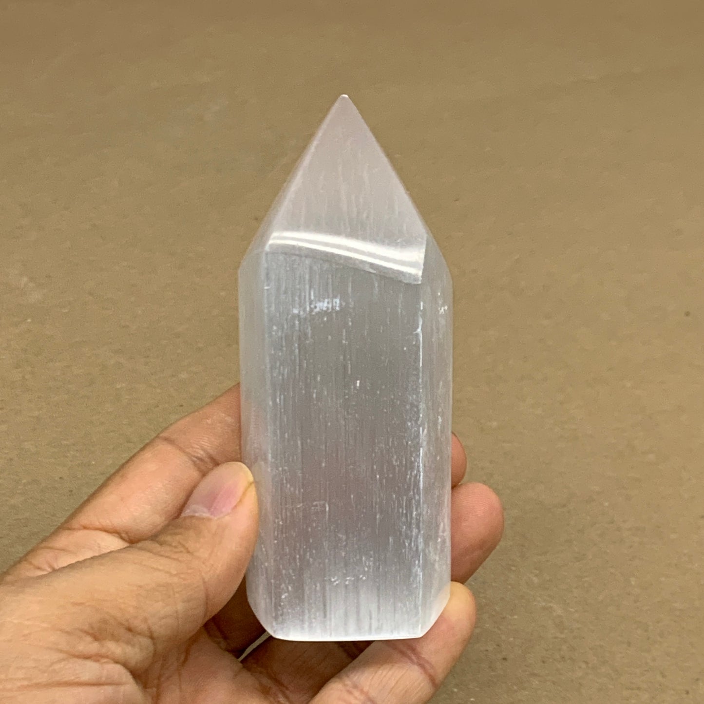 188g, 3.8"x1.6", Selenite (Satin Spar) Crystal Tower Point, B36022