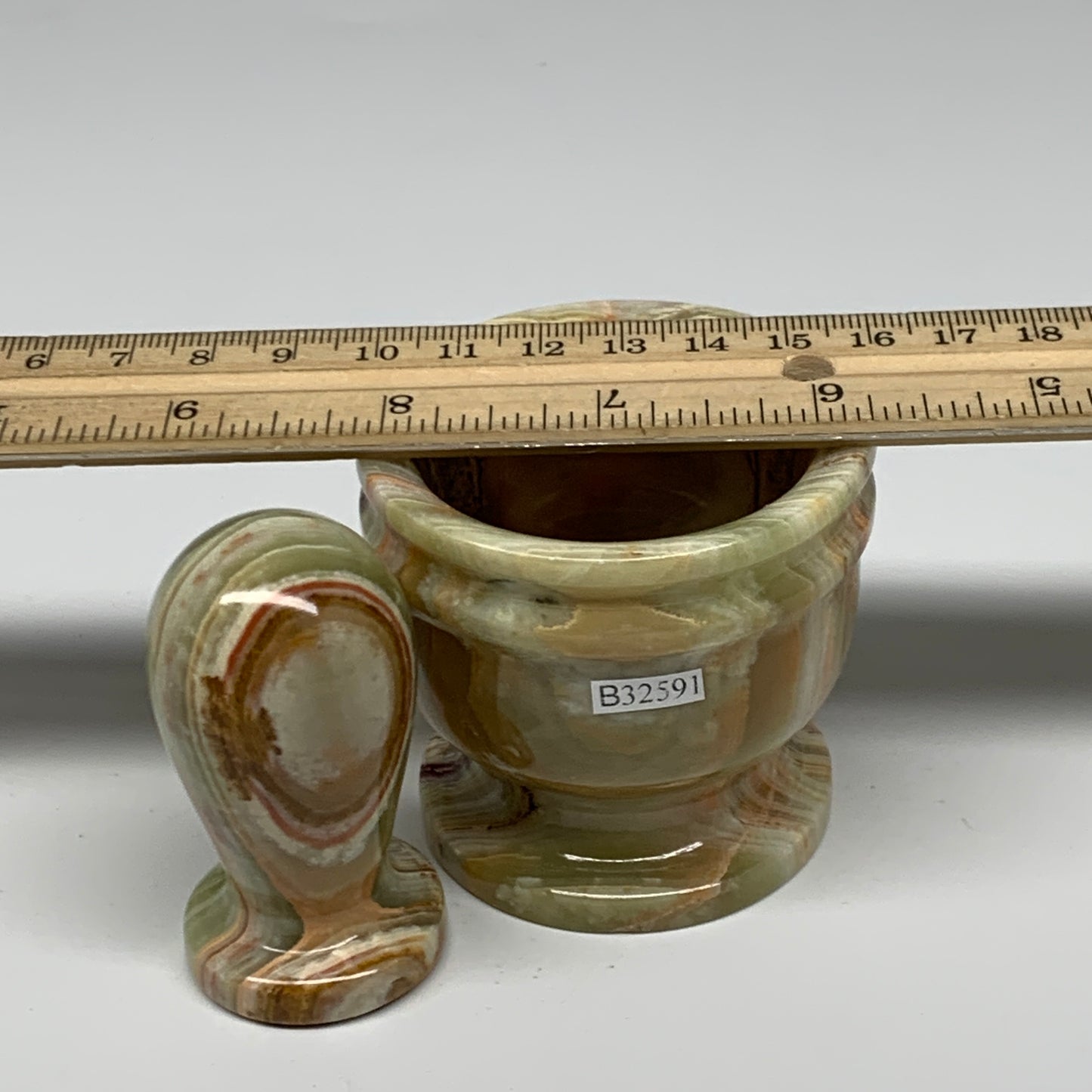 0.7 lbs, 2.2"x2.4", Natural Green Onyx Crystal Pestle and Mortar Handmade, B3259