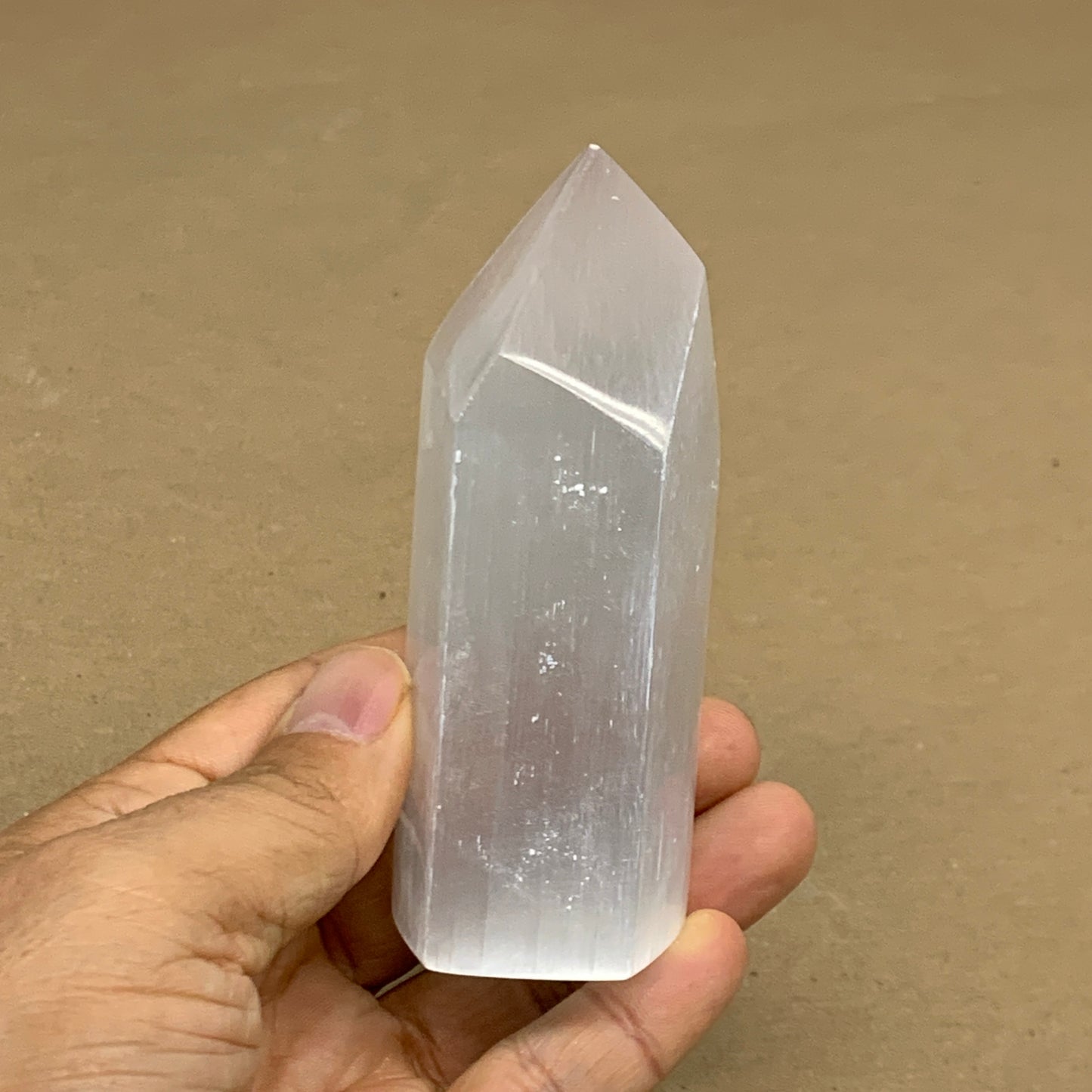 188g, 3.8"x1.6", Selenite (Satin Spar) Crystal Tower Point, B36022