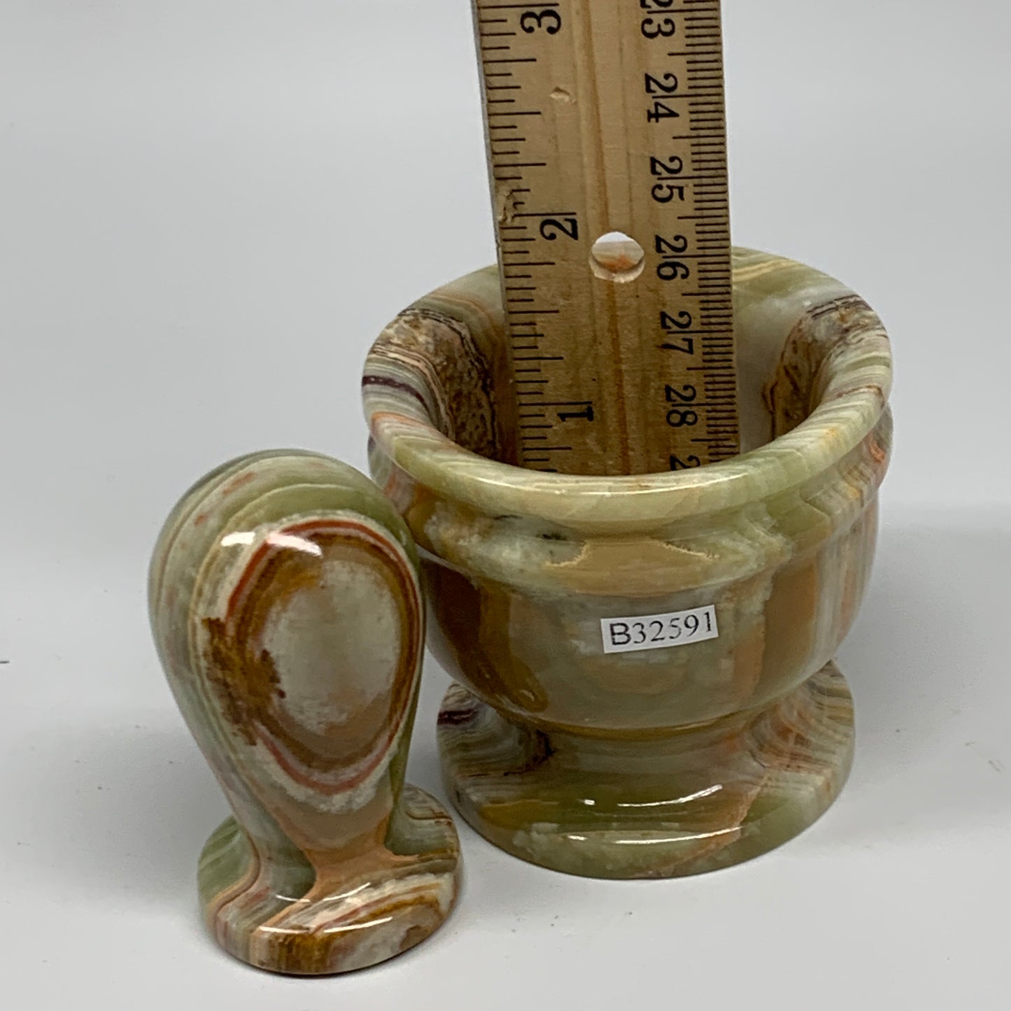 0.7 lbs, 2.2"x2.4", Natural Green Onyx Crystal Pestle and Mortar Handmade, B3259