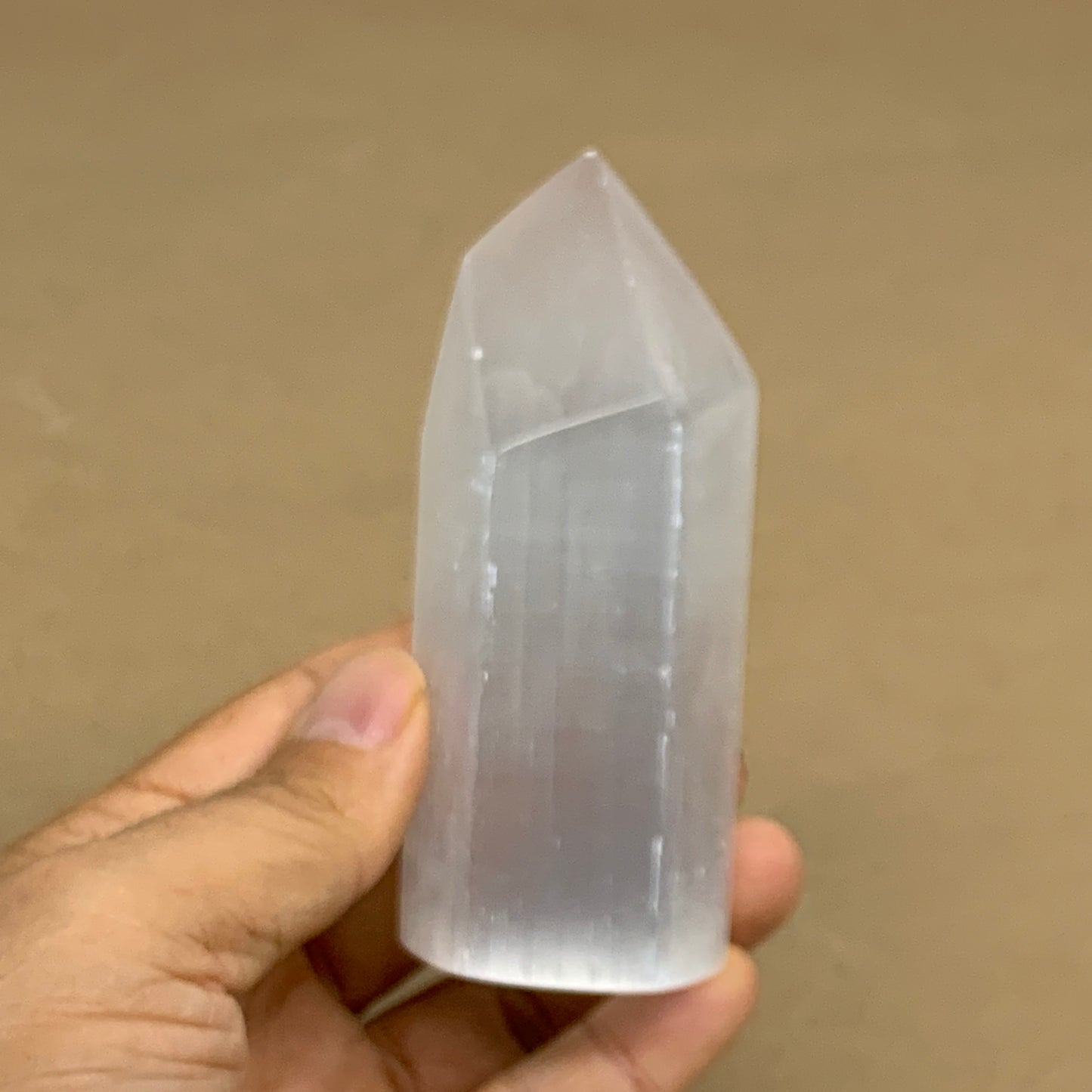 188g, 3.8"x1.6", Selenite (Satin Spar) Crystal Tower Point, B36022