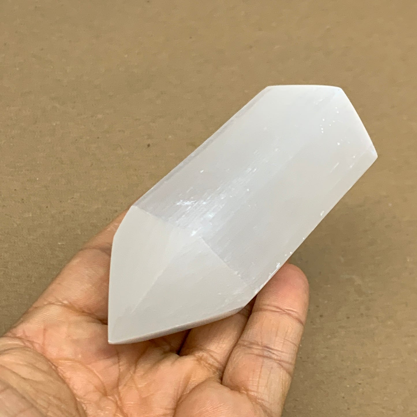 188g, 3.8"x1.6", Selenite (Satin Spar) Crystal Tower Point, B36022