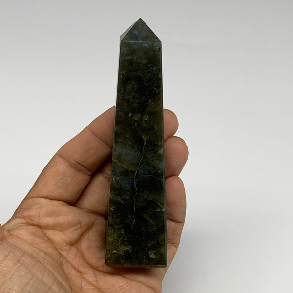 144.2g, 4.3"x1.1"x1.1, Labradorite Tower Point Crystal @Madagascar, B31289