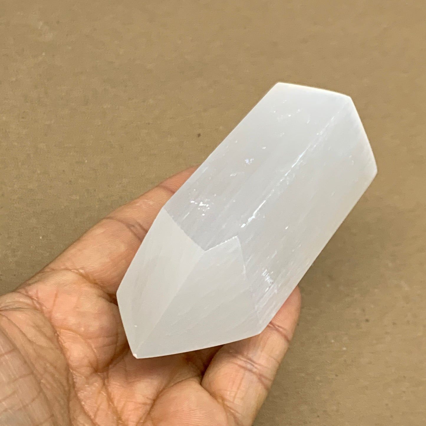 188g, 3.8"x1.6", Selenite (Satin Spar) Crystal Tower Point, B36022