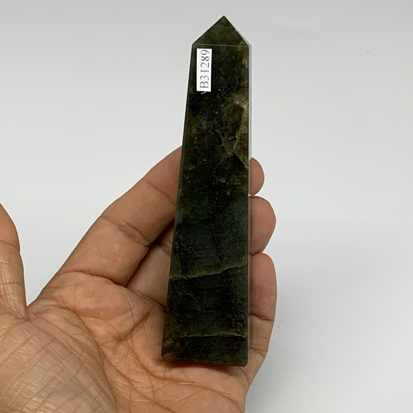 144.2g, 4.3"x1.1"x1.1, Labradorite Tower Point Crystal @Madagascar, B31289