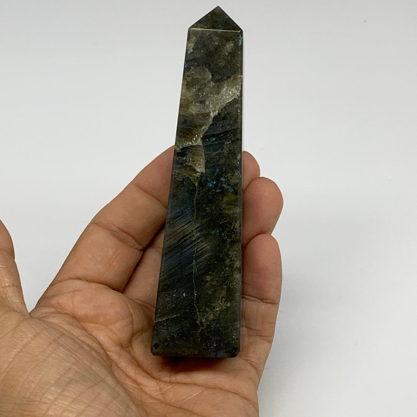 144.2g, 4.3"x1.1"x1.1, Labradorite Tower Point Crystal @Madagascar, B31289