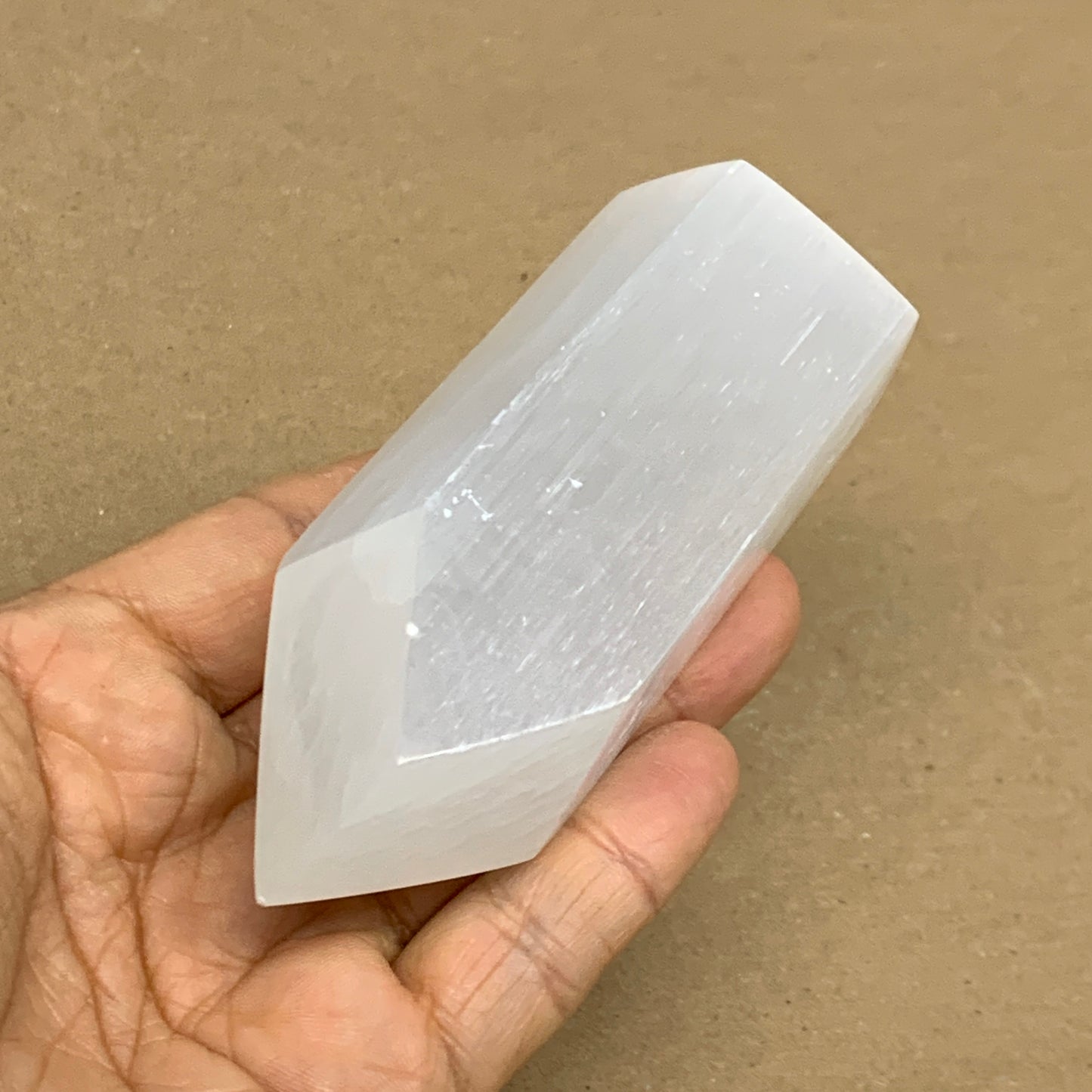 188g, 3.8"x1.6", Selenite (Satin Spar) Crystal Tower Point, B36022