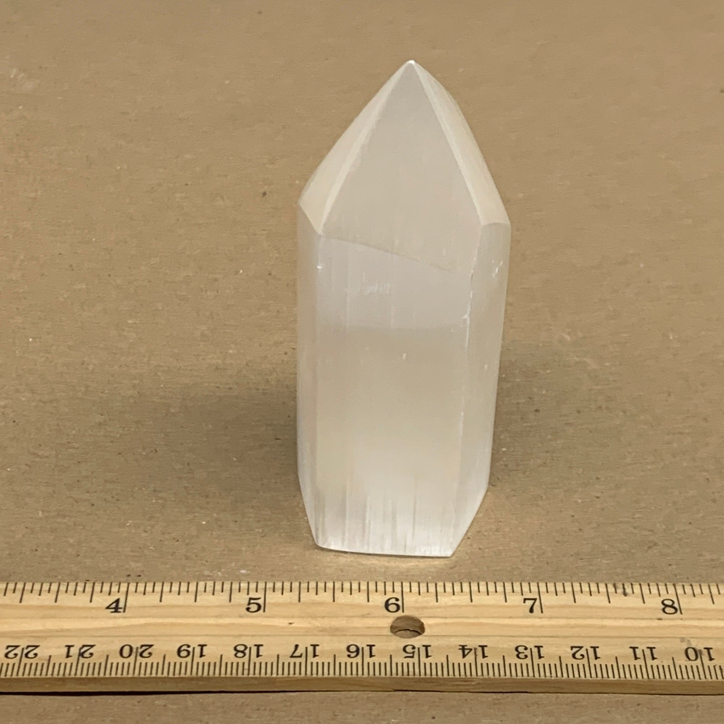 188g, 3.8"x1.6", Selenite (Satin Spar) Crystal Tower Point, B36022