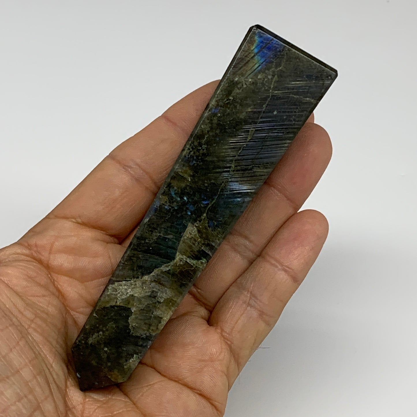 144.2g, 4.3"x1.1"x1.1, Labradorite Tower Point Crystal @Madagascar, B31289