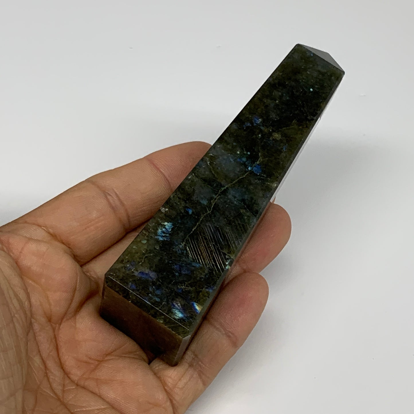 144.2g, 4.3"x1.1"x1.1, Labradorite Tower Point Crystal @Madagascar, B31289