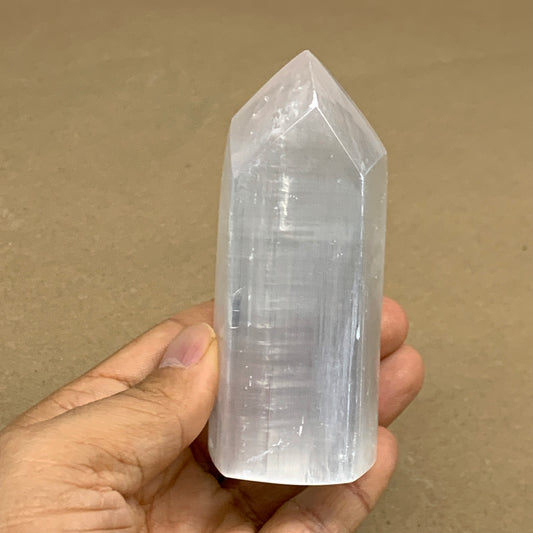 207g, 3.8"x1.6", Selenite (Satin Spar) Crystal Tower Point, B36023