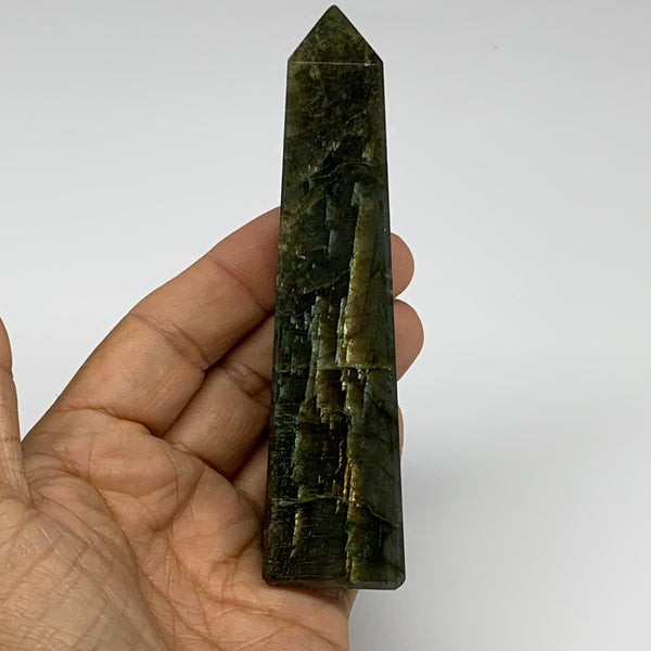 153.5g, 4.4"x1.1"x1.1, Labradorite Tower Point Crystal @Madagascar, B31290