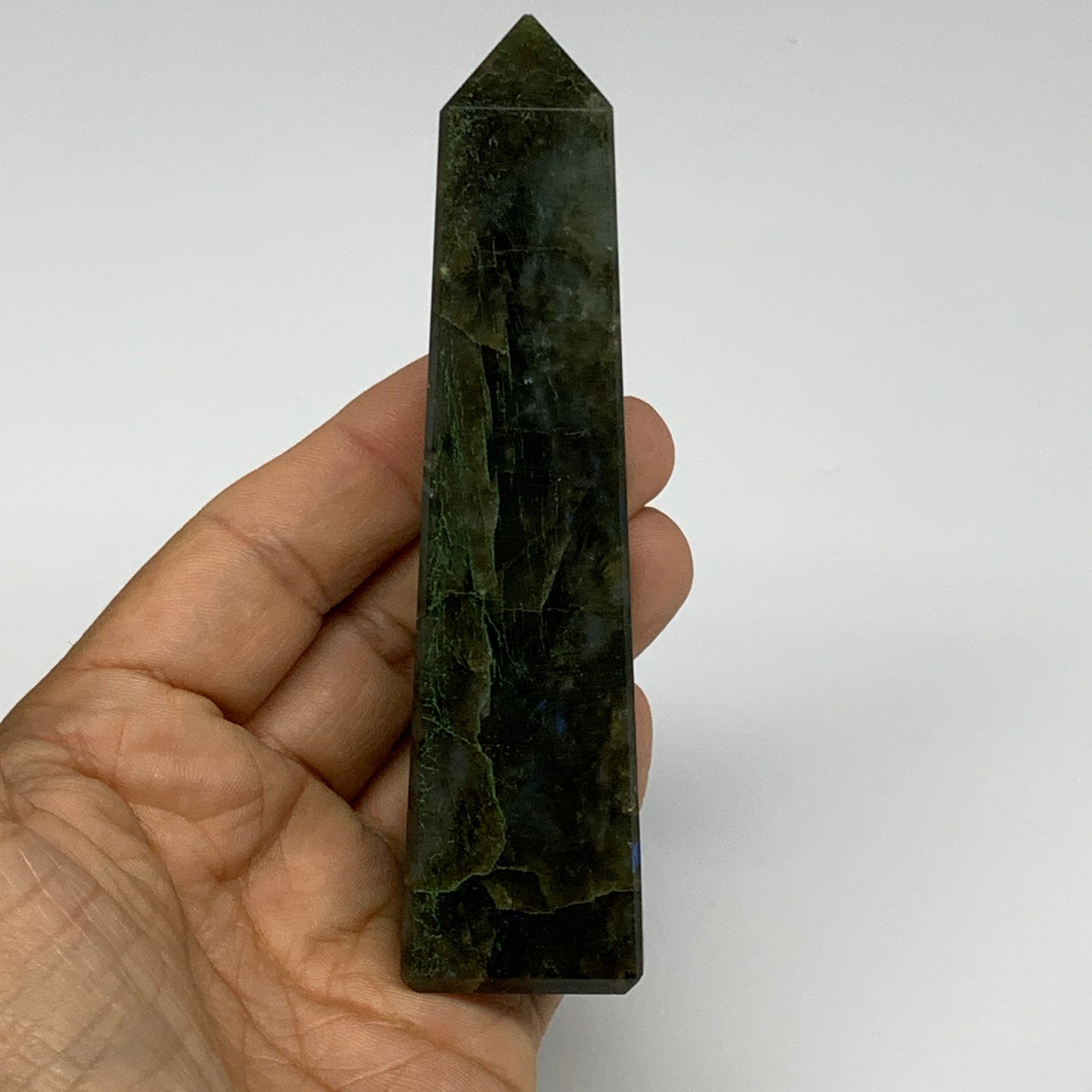 153.5g, 4.4"x1.1"x1.1, Labradorite Tower Point Crystal @Madagascar, B31290